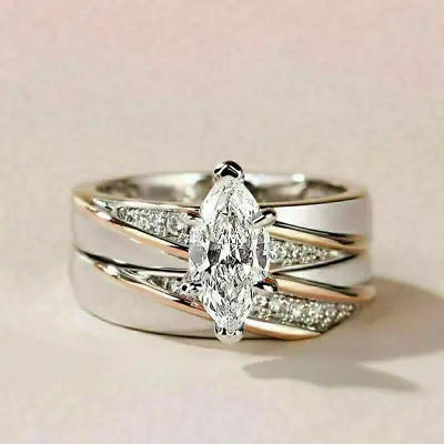 1.50Ct Marquise Natural Moissanite Wedding Bridal Ring Set 925 Sterling Silver • $168