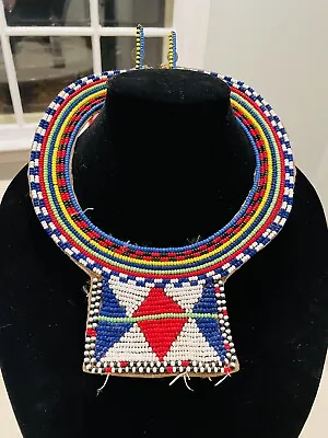 Vintage Maasai Masai African Tribal Glass Bead Wedding Collar Necklace Leather • $69.99