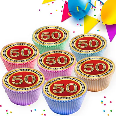 50th Birthday Age 50 Anniversary Edible Cupcake Toppers Cake Decorations Gd50r • £2.99