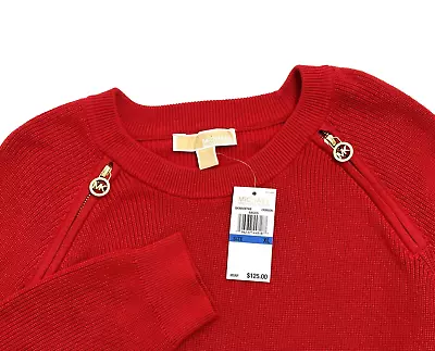 MICHAEL Michael Kors Crew Neck Long Sleeve Zip Detail Crimson Knit Sweater SZ.XL • $39.99