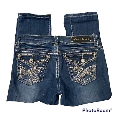 Miss Chic Women's Junior's Capri Jeans Rhinestones & Embroidered Size 5 Flaps • $17.49