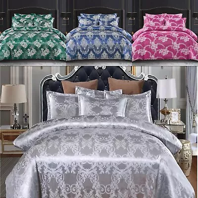 Jacquard Damask Duvet Cover Quilt Cover Silk Bedding Set Single Double King Size • £25.99