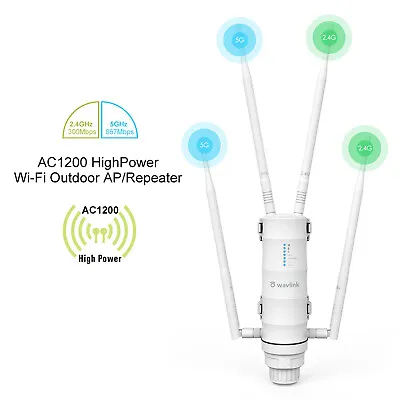 WAVLINK Outdoor WiFi Extender AC1200 Dual Band 2.4/5.8GHz Long Range Repeater • £85.19