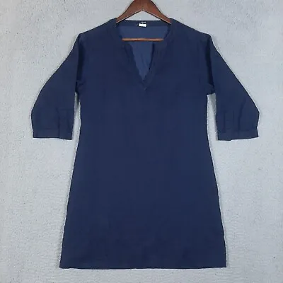 J. Crew Shift Dress Women's 6 Blue Linen Blend Half-Sleeve V-Neck Lined Short • $19.99
