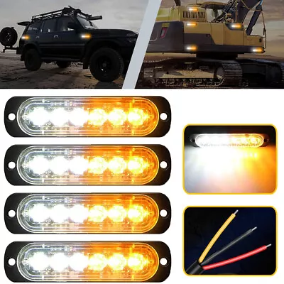 4X 6 LED Amber/White Side Marker Flash Emergency Strobe Light Bar Kit Tow Truck • $20.93