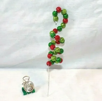 Miniature Dollhouse Swirl Christmas Tree Craft Stake Beaded Glitter Balls Wire  • $3.49