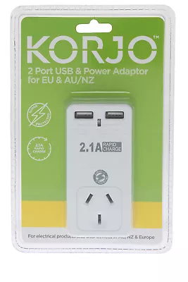 $38.95 • Buy Korjo 2 Port USB Travel Adaptor For Europe From Australia New Zealand