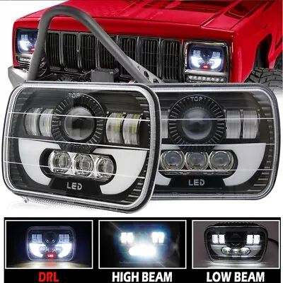 Pair Black 5x7  7x6 LED Headlights Hi/Lo Beam DRL For Jeep Cherokee XJ 1984-2001 • $59.99