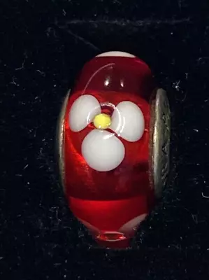 Pandora Murano Red Glass Bead Charm With White Flower - 79622 • $12.95