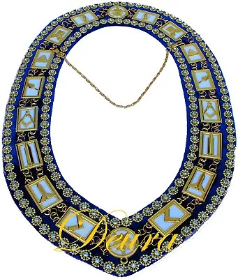 Masonic Regalia Blue Lodge GOLD RHINESTONE WHITE BLUE BACKING Collar DMR400GBWRS • $89.99