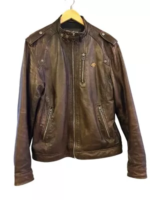 7 Diamonds Mens XL Brown Leather Bomber Jacket • $99