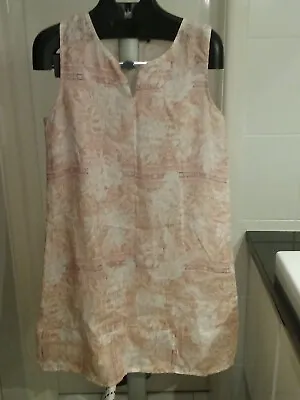 TERZO MILLENNIO Linen Floral Apricot Sleeveless A Line Dress Italy XL BNWT • $55