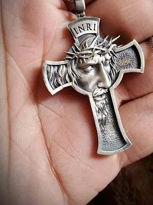 $19.97 • Buy Large CHRIST JESUS CROSS RELIGIOUS Pendant Sterling Silver 925 24  Necklace Men