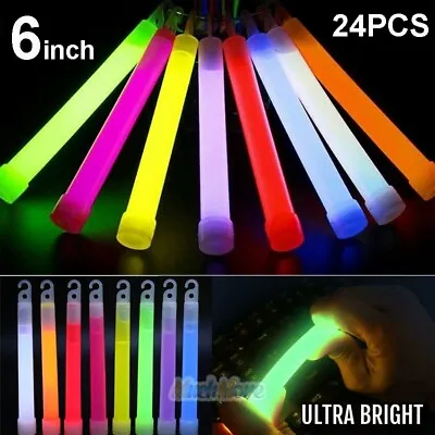 24ct 6 Inch 12 Inch 15mm 8 Colors Glow Sticks Bulk Party Supply 20+ Hours Glow • $19.99