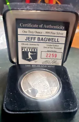 Jeff Bagwell Silver Coin .999 Troy OZ Fine Silver Highland Mint Limited MLB BIN • $58