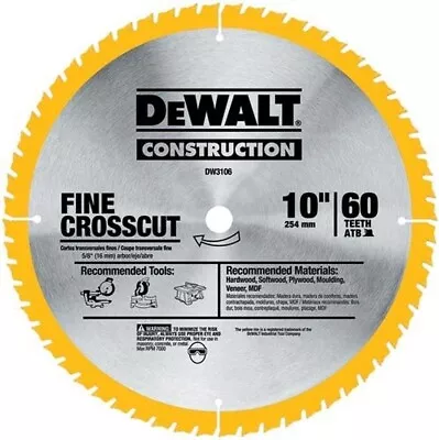 DEWALT 10-Inch Miter / Table Saw Blade Fine Finish 60-Tooth 2-Pack DW3106P5D60I • $122.09