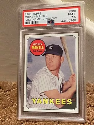 1969 Topps Mickey Mantle #500 PSA 7.5 YN. Card PRESENTS REALLY WELL NEW CASE • $2794.95