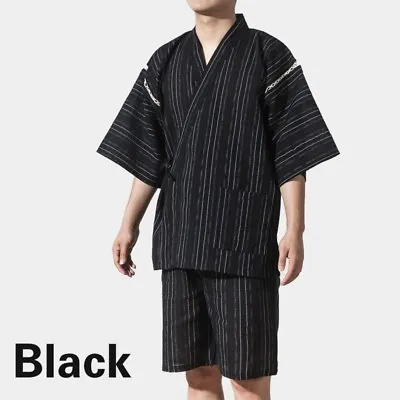 Japanese Pyjama Suit Yukata Jinbei Traditional Kimono Nightwear Stripe Cosy • £29.98