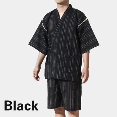 Mens Japanese Pyjama Sets Yukata Jinbei Traditional Kimono Nightwear Stripe • £30.65