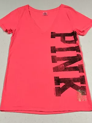 NWOT Victoria's Secret ~*PINK*~*NEON ORANGE & BLACK PINK V-NECK TOP*~*L • $25