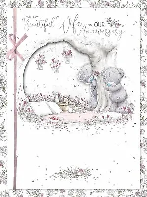 Bears Having Picnic 'Wife' Luxury Boxed Handmade Wedding Anniversary Card • £12.99