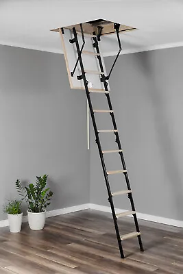£149.98 • Buy 4 Section Wood Timber Metal Folding Loft Ladder Hatch 60cm X 80cm Attic Stairs