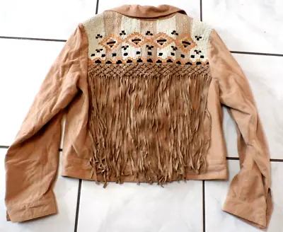 NWT ZARA Tan Camel Faux Suede Fringe Beaded Jacket Size S Western Festival • $128.46