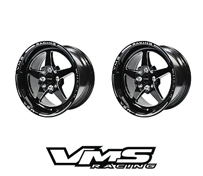 15X8 VMS RACING 5 SPOKE STAR BLACK DRAG RIMS WHEELS 4X100/4X114 ET20 - X2 • $415.95