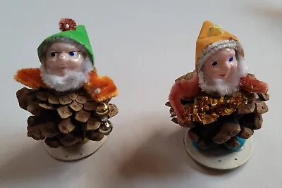 Vintage Christmas Pinecone Elf Gnome Chenille With Beads Hats Trees Japan • $22.25