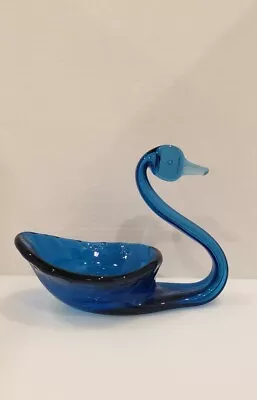 Viking Glass Bluenique Glass Swan Dish • $19.99