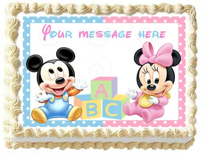 BABY MICKEY AND MINNIE Edible Cake Topper Image Party Decoration • $13.50