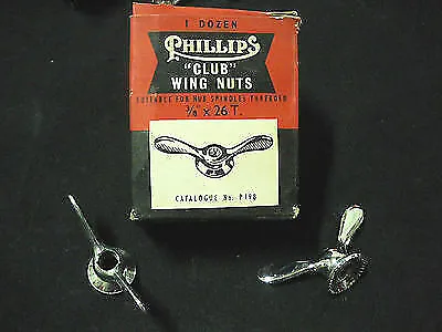 RARE Vintage PHILLIPS Wing Nuts 3/8 X26T 1 Pair For Front Or Rear Hubs NOS 1950s • £27.40