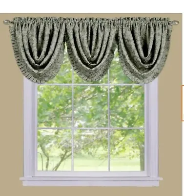 Achim Sutton 36 In. L Polyester Window Curtain Waterfall Valance In Sage • $11