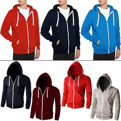 Mens Full Zip Up Plain Hooded Sweatshirt Fleece Zipper Warm Soft Lined Hoodie • £10.99