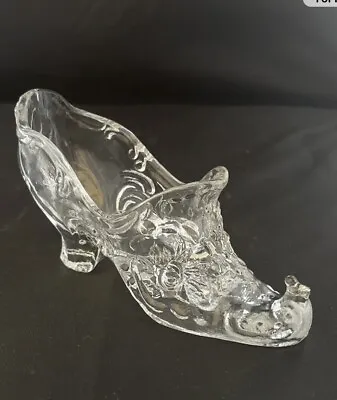 Vintage Mosser Glass Clear Victorian Rose Shoe Boot Slipper Figurine Paperweight • $10