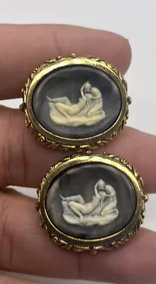 Vintage Dante Cameo Incolay Cufflinks Gray Greek?  Cupid? Mythology • $31.44