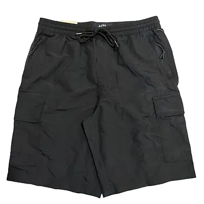 $25 • Buy NWT AEROPOSTALE Nylon Cargo Shorts Sz S-M-L Black Elastic Waist #9310