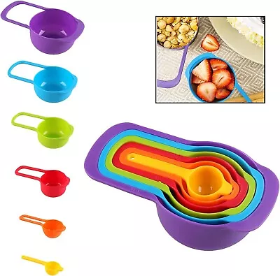 Measuring Cups & Spoons  Set Of 6 Mixing Bowl Nesting Multi Color • £4.99