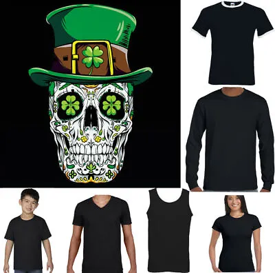 $13.55 • Buy ST PATRICKS DAY T-SHIRT Sugar Skull Day Of The Dead Paddy's Irish Tee Top