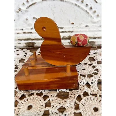 Vintage Wood Bird Scissor HOlder Pin Cushion Thread Spool Sewing Caddy • $34