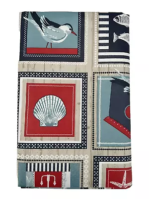 Coastal Patchwork Vinyl Tablecloth 52x90'' Oblong With Flannel Backing Nautical • $12.95