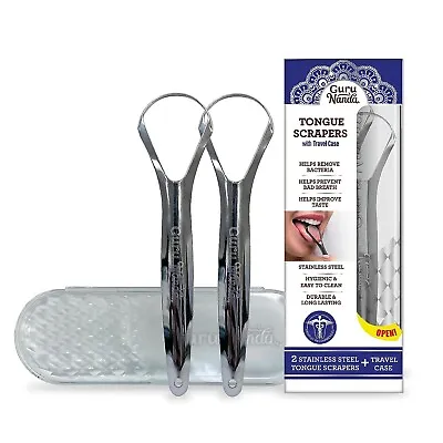 GuruNanda Stainless Steel Tongue Scraper (Pack Of 2) Fight Bad Breath Medical • $7.79