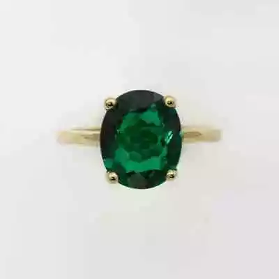 2.00Ct Oval Simulated Emerald Solitaire Engagement Ring 14K Yellow Gold Plated • $59.99