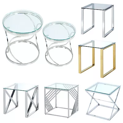 Tempered Glass Tea Coffee Table Side Small End Stand Teapoy Desk Metal Pedestal • £159.95