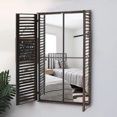 90cm Window Louvered Wall Mirror Home Decor Rustic Metal Frame Hallway Mirror • £85.95