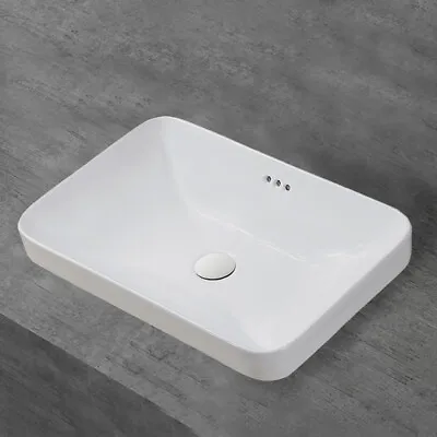 Modern Rectangle Semi-Recessed Bathroom Sink Drop In Vessel Basin White-WinZo • $116.68