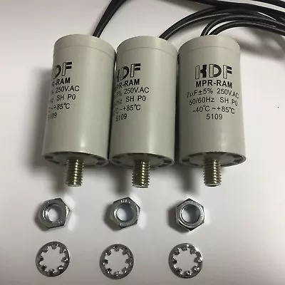 3pcs 7uF 250Vac Capacitor Suits Lights Fluro Fluorescent With Leads 7mfd • $27.50