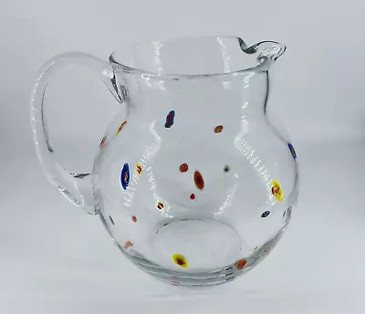 Handblown Murano-Style Clear Glass Bulb Shaped  Millefiori  Pitcher - Large • $38