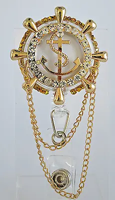 Navy Wind Sue Chain Artif Diamond Rudder Ship Ship Anchor Badge Retractable Reel • $19.99