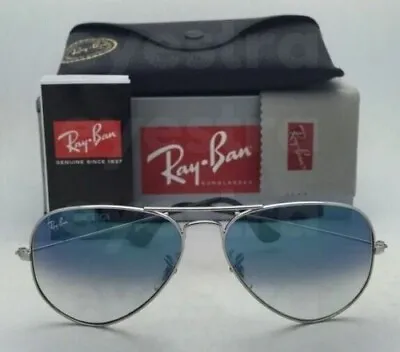 $144.99 • Buy Ray Ban RB3025 58MM Aviator Sunglasses Silver Frame Light Blue Gradient Lens
